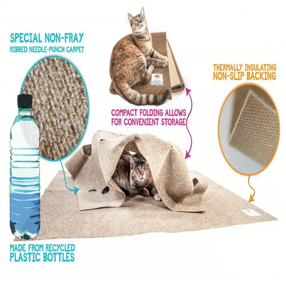 Foldable cat game blanket, indoor training activity mat, scratch resistant, climbing and jumping tunnel, felt mat pet supplies.