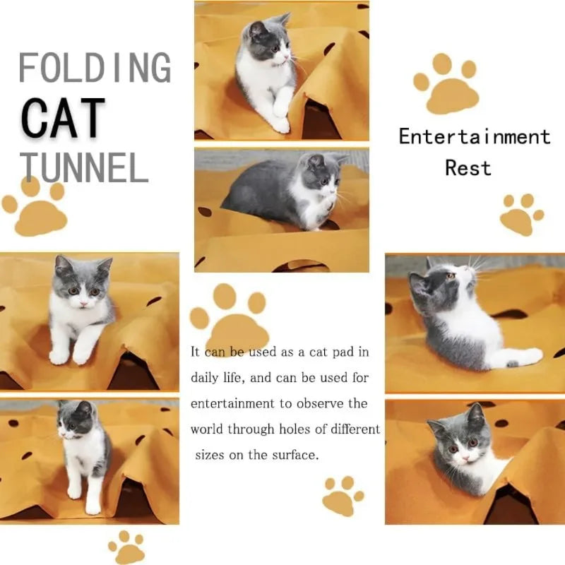 Foldable cat game blanket, indoor training activity mat, scratch resistant, climbing and jumping tunnel, felt mat pet supplies.