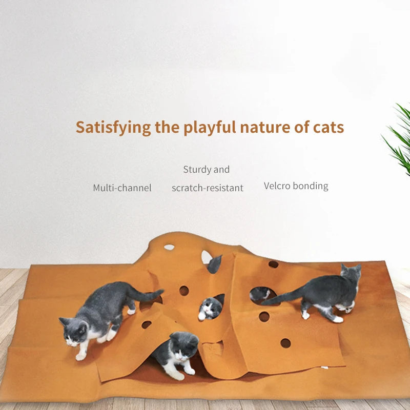 Foldable cat game blanket, indoor training activity mat, scratch resistant, climbing and jumping tunnel, felt mat pet supplies.