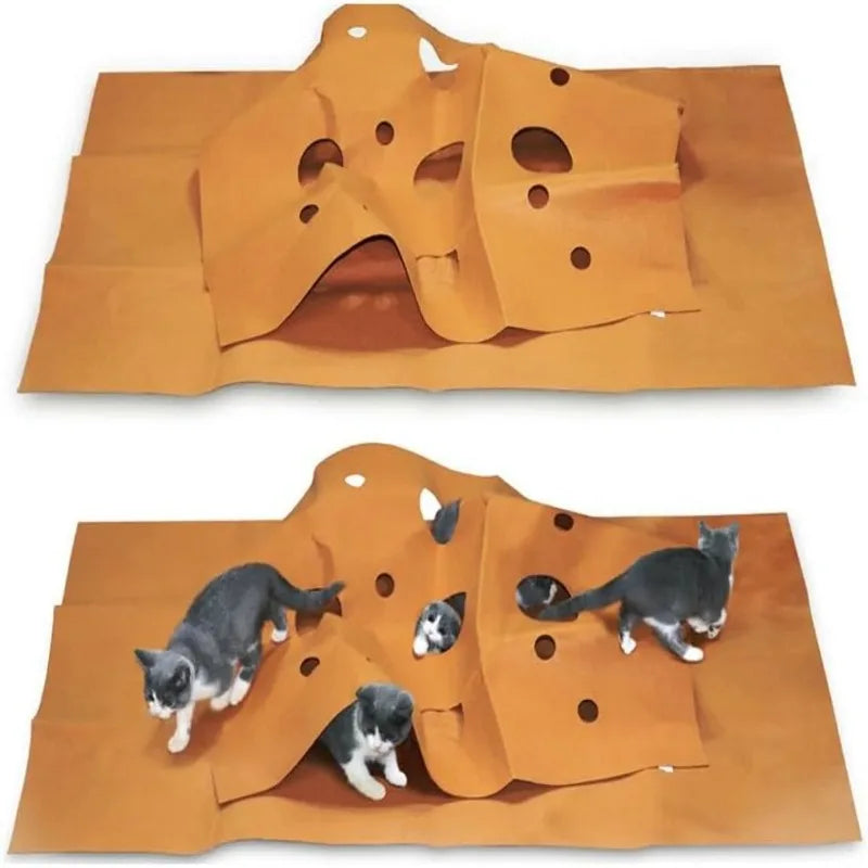 Foldable cat game blanket, indoor training activity mat, scratch resistant, climbing and jumping tunnel, felt mat pet supplies.