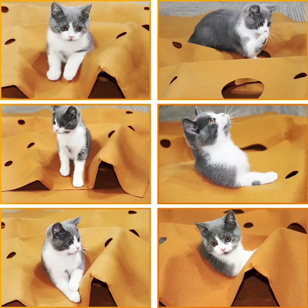 Foldable cat game blanket, indoor training activity mat, scratch resistant, climbing and jumping tunnel, felt mat pet supplies.