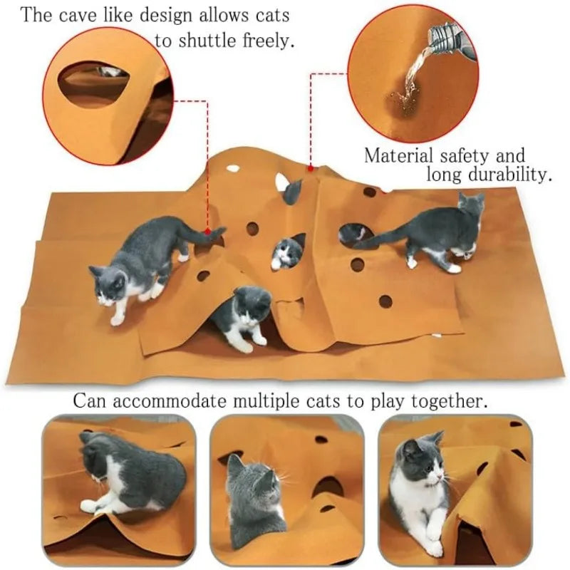 Foldable cat game blanket, indoor training activity mat, scratch resistant, climbing and jumping tunnel, felt mat pet supplies.